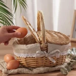 Handmade Wicker Picnic Basket With Handle Picnic Hamper Multi-Purpose Willow Woven Storage Box Outdoor Camping Fruit Basket - Image 4