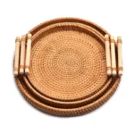 HEMU-Round Rattan Tray, Storage Basket, Tray with Wooden Handle, Bread, Fruit, Cake, Food Plate, Serving Tray for Home Kitchen - Image 5