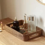 Rectangle Rattan Storage Basket Groceries Tea Set Tray Bread Fruit Basket Home Use Living Room Handmade Weave Organize Tray - Image 2