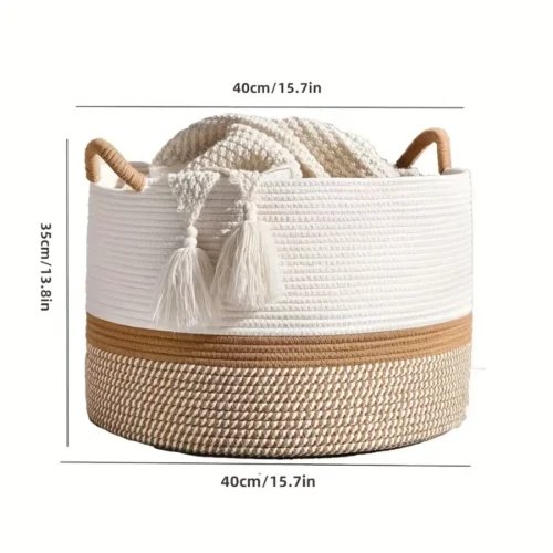Cotton Rope Woven Foldable Storage Basket Portable Multi-purpose Clothes Hamper Laundry Basket for Bedroom Bathroom Organizer