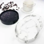 6pcsMarble Coaster Artificial Leather 10cm Oil and Water Resistant Heat Resistant With Base Double Sided Leather Coffee Coasters - Image 4