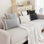 Boho Decor Black and White Bed Couch Sofa Pillow Cover Decorative Throw Pillows Grey Striped Lumbar Pillow Cover with Tassels
