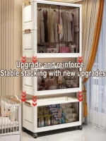 Multifunction Folding Storage Cabinet Dustproof Wardrobe Sundries Cabinet Closet Organizer Locker Storage Box - Image 6