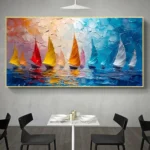 Modern Abstract Sailboat Sea View Canvas Art, Large-Sized Canvas Printing, for Living Room Home Decoration