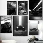 Stunning Black & White Luxury Car Canvas Art for Modern Homes - Image 3