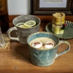 Two Sets of Couple's Cups Kiln Turned Glazed Mugs One Set of Ceramic Water Cups Coffee Cups Water Patterned Cup