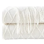 Cozy White Boho Throw Blanket with Tassels - 150 x230 cm Charm