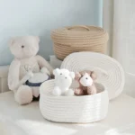 Cotton Knitting Storage Box Solid Color Oval Desktop Finishing Box with Lid Cosmetic Storage Basket - Image 2