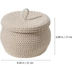 Cotton Rope Storage Basket with Lid Decorative Basket Kitchen Gadgets Organizing Basket for Home - Image 6