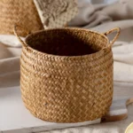 Storage Baskets Woven Sundries Small Japanese Flower Wicker Cute Organizers Brown with Handles Shopping