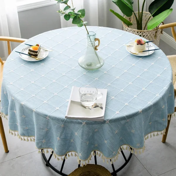 Chic Plaid Cotton Linen Round Tablecloth for Weddings & Events