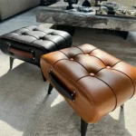 Small Foot Stool Ottoman PU Leather Rectangle Ottoman Footrest Bedside Step Stool with Wood Legs for Desk Living Room Bedroom - Image 3