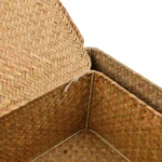 Set of 4 Seagrass Basket with Lid Wicker Storage Basket Decor Storage Boxes Flat Storage Bins Woven Organizer Baskets for Shelf - Image 6