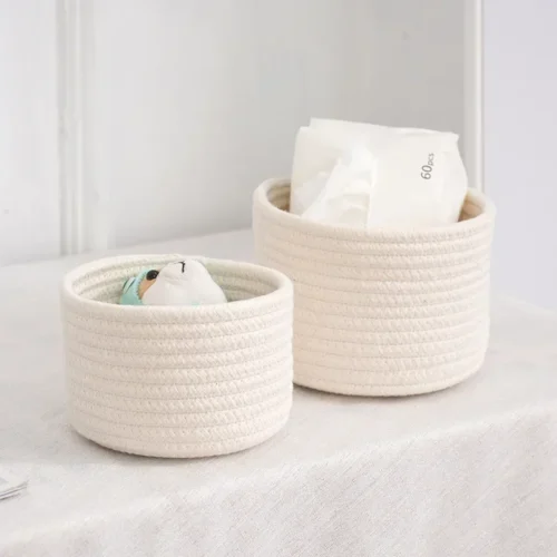 Handmade Woven Cotton Rope Woven Storage Box Basket Desktop Organizer Sundries Toys Comestics Keys Snacks Sundries Organizer