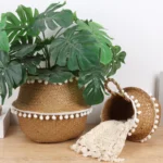 Handmade Seagrass Storage Basket Foldable Laundry Straw Wicker Rattan Seagrass Belly Garden Flower Pot home decor Planter Basket - Image 2