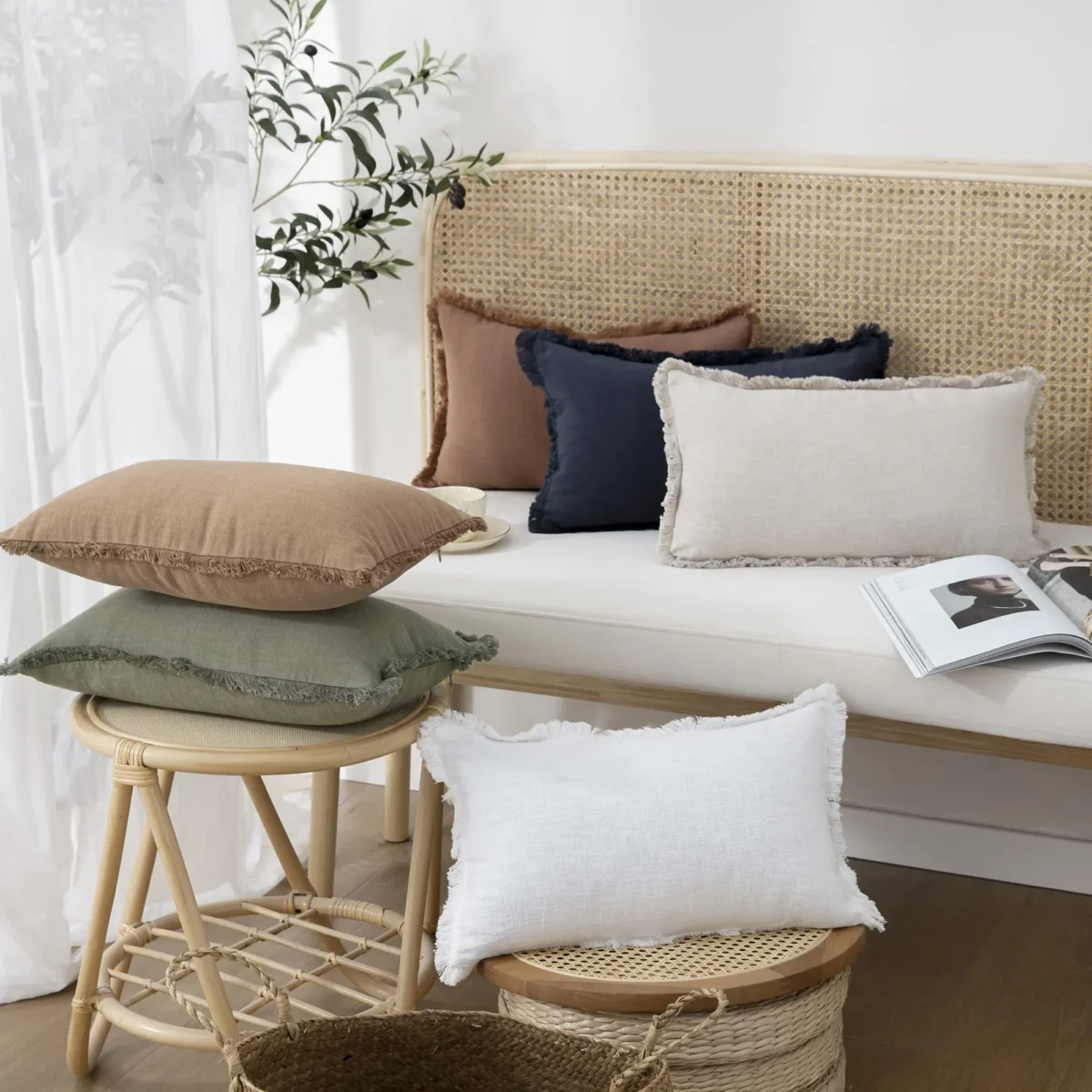 Set Of 2 Decorative Linen Fringe Lumbar Throw Pillow Covers Boho Farmhouse Cushion Cover With Tassels Soft Pillowcase For Couch - Image 6