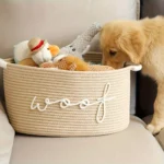 Multifunctional Dog Toys Basket Travel Out Portable Cotton Rope Diaper Bag Woven Pet Baskets Storage Bin Decoration Gift 2024