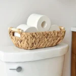 Charming Hand-Woven Wicker Basket with Wooden Handle - Water Hyacinth Storage for Bathroom, Home Organization & Decor
