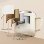 WORTHBUY Double Wall Insulated Coffee Cup Portable 304 Stainless Steel Drinking Cup Leak Proof Milk Coffee Mug With Handle&Llid - Image 4