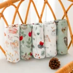 HappyFlute New One Piece Digital Print Bamboo Cotton 2 Layers Super Soft Muslin Swaddle High Quality Wrap For Newborn Blanket