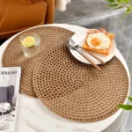 Set of 4 Jute Placemats Natural Material Non-Slip Heat Resistant Woven Round Placemat for Party Wedding Kitchen Dining Table Mat