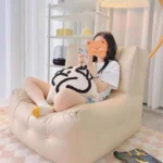 Portable Lazy Beanbag Chair Faux Leather Waffle Pouf Couch Bean Bag Cover Without Filler Puff Chaise Lounge Recliner Sofa Bed Ot - Image 5