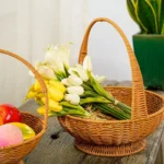 Outdoor Picnic Fruit Hand Basket Tall Rattan Simple Home Shopping Decoration Storage Woven Gift Basket Rattan Basket