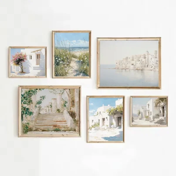 Vintage Rustic Greek Village Architecture Coast Landscape Poster Canvas Painting Wall Art Pictures Home Interior Decor