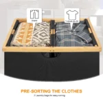 165L Large Laundry Hamper Basket with Bamboo Handle, 2 Compartments, Oxford Fabric, Grey - For Laundry Room, Dorm, Home - Image 6