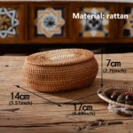 SEWS-Rattan Box Storage Baskets With Lid, Rattan Basket, Handwoven Round Woven Basket, Desktop Decorative Box For Home,Office - Image 6