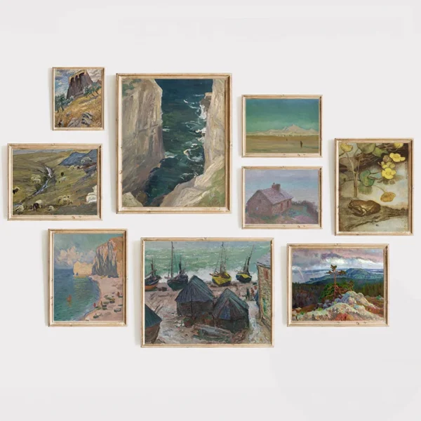 Vintage Expansive Mountain Landscape Poster Print Canvas Painting Desert Scene Wall Art Pictures for Natural Interior Home Decor