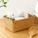 Woven Seagrass Storage Baskets Straw Rattan Basket Desk Organizer Picnic Basket Fruit Storage Box Cosmetic Storage Container - Image 6
