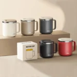 WORTHBUY Double Wall Insulated Coffee Cup Portable 304 Stainless Steel Drinking Cup Leak Proof Milk Coffee Mug With Handle&Llid