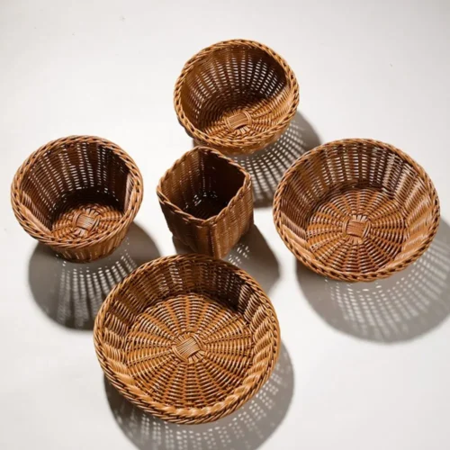 Hardness Rattan Wicker Woven Serving Baskets Handwoven 10 Styles Bread Fruit Vegetables Basket Household Rattan Basket