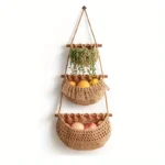 3-Tier Hanging Fruit Basket - Handwoven Jute Wall Organizer For Kitchen, Living Room & Bathroom Storage Hanging Fruit Basket - Image 6