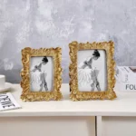1PC Vintage Gold Palm Leaf Pattern Resin Photo Frame, suitable for family photo display and shooting prop decoration