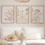 3pcs Green Pink Sage Flower Wall Art Prints Botanical Modern Art Canvas Posters Neutral Floral Wall Decor Gallery Wall Decor - Image 3