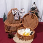 Practical Round Wicker Suitcase Large Capacity Dust-proof Picnic Basket Handmade Anti-impact Sundries Organizer for Home - Image 2