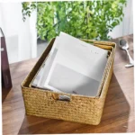 woven Seaweed Storage Baskets Rectangular Organizer Boxes Pantry Storage Laundry Basket Lid Home - Image 5
