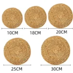 Natual Straw Weave Rattan Round Placemats Cups Mat Dining Table Home Decor Table Decoration Accessories Natual Straw Mats Pads - Image 5
