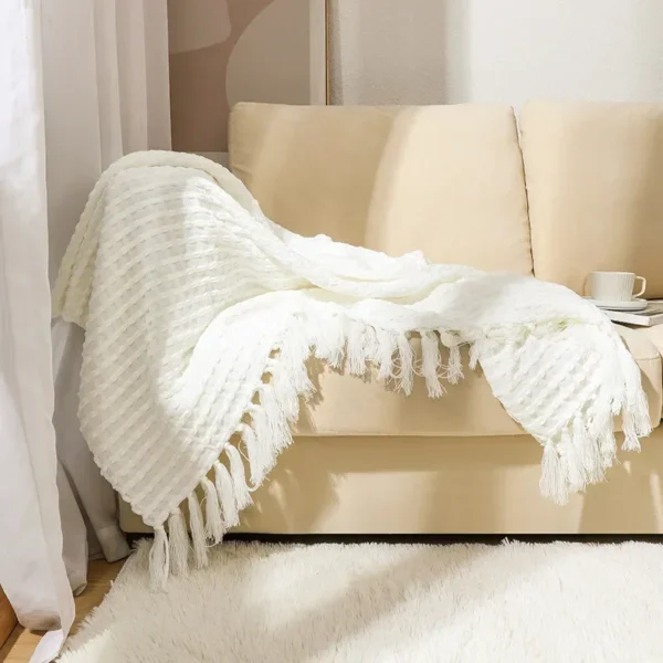 Cozy Nordic White Knitted Blanket - Soft Touch for Home & Travel