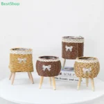 Fashion Rattan Woven Creative Flower Pot With Legs Durable Hand Wove Plant Stand Desktop Plant Pot Basket - Image 3