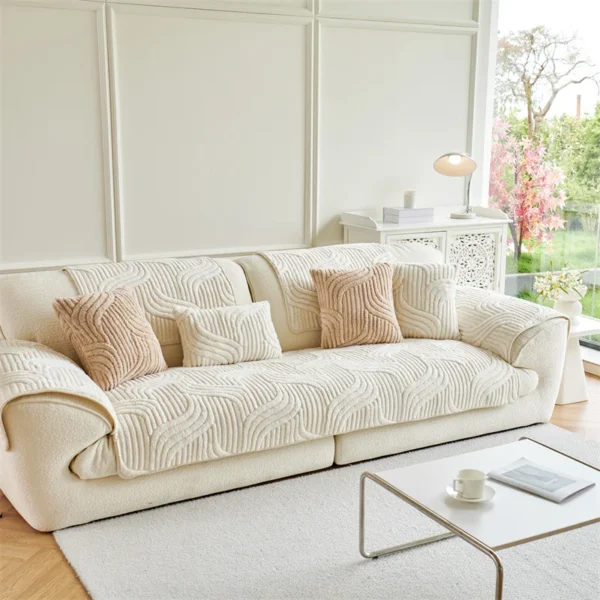 Shu Cotton Velvet Jacquard Sofa Cushion Winter Thickeneded Cover Soft and Comfortable Modern Simple Wind Cover Cat Cushion Plush Sofa Cover Cover
