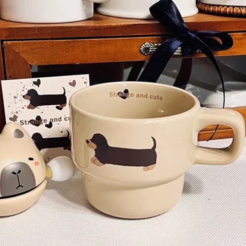 Dachshund Dog Mug Ceramic Cup Funny Cute Sausage Dog Milk Coffee Mug with Handle Present for Lovers Friends Christmas Gift