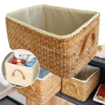 1Pcs Durable Kitchen Organizer Storage Basket Rattan Woven Rectangular Wicker Basket Container Nautral Seagrass Bins - Image 5