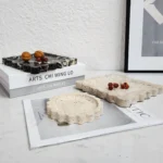 Natural Marble Travertine Tray Square Scalloped Edge Natural Stone Jewelry Organizer Home Decor Storage for Key Rings Essentials