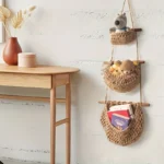 3-Tier Hanging Fruit Basket - Handwoven Jute Wall Organizer For Kitchen, Living Room & Bathroom Storage Hanging Fruit Basket - Image 4