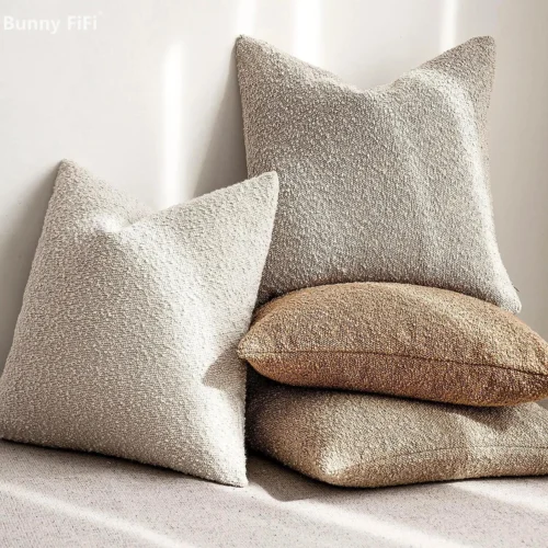 Solid Boucle Throw Pillow Cover Ivory Grey Camel Puffy Soft Design Cushion Cover Texture Couch Pillow Case Cozy 18x18" 45x45cm