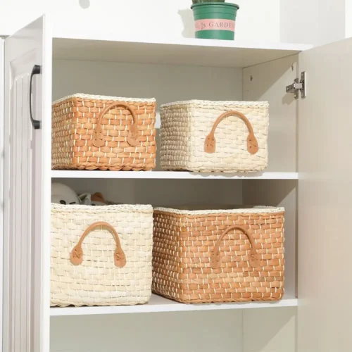 1Pcs Wicker Basket Nautral Seagrass Storage Box Basket Woven Rectangular Bins Container Rattan Storage Kitchen Organizer