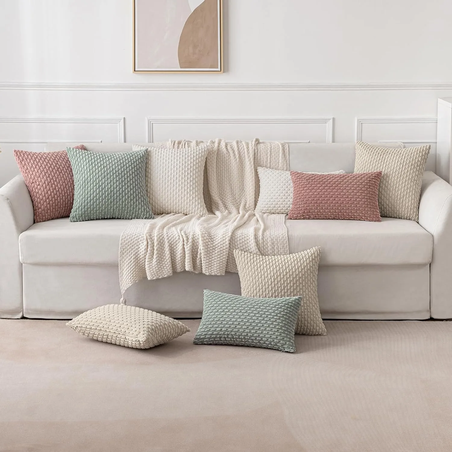 Green Pillow Covers Spring Decorations Boho Striped Corduroy Throw Pillow Cases Soft Plush Farmhouse Couch Cushion Case 45x45CM 1 kf S1bc2237711164235b83426ae6ed42d76E